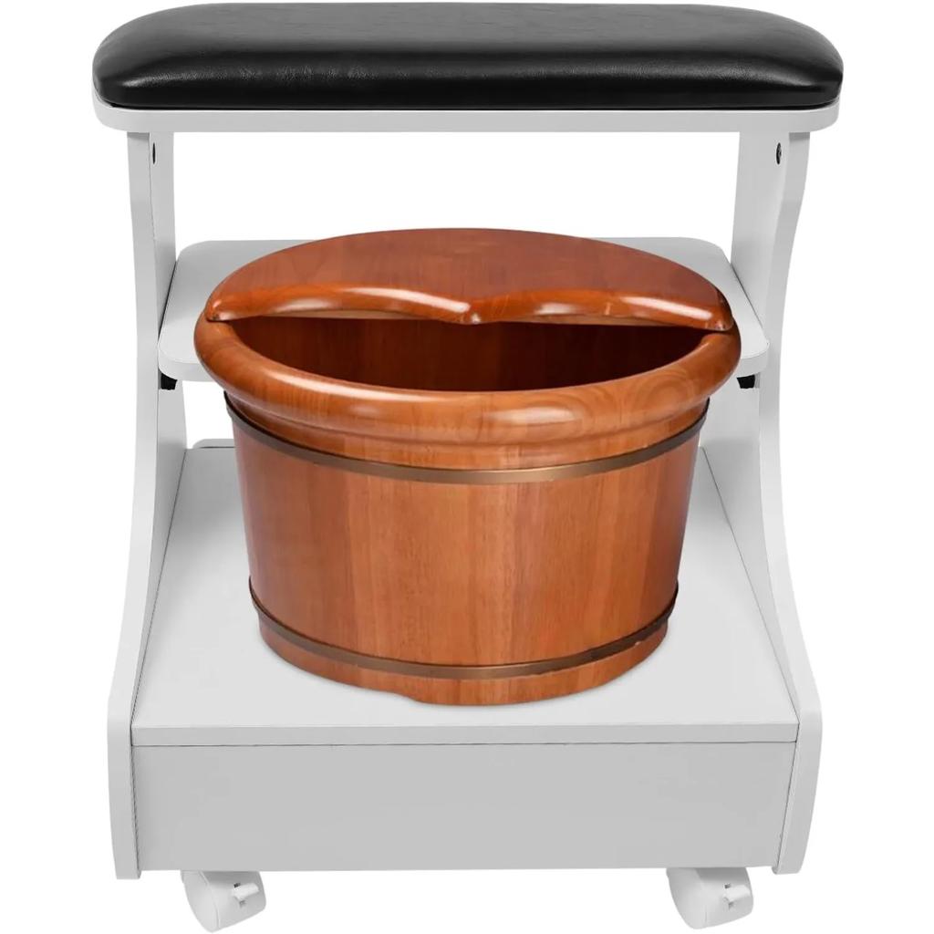 Foot Rest Pedicure Manicure Funiture,Footbath Stool with 4 Universal Wheels with Brakes, Foot Bath Spa Cart Nail Foot Rest Stand