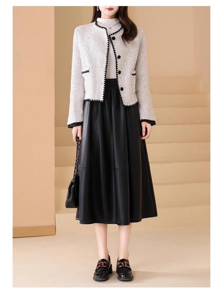 Hepburn Style A-Line Matte PU Leather Skirt: Retro Mid-Length, Elastic Waist, Large Swing, Autumn/Winter
