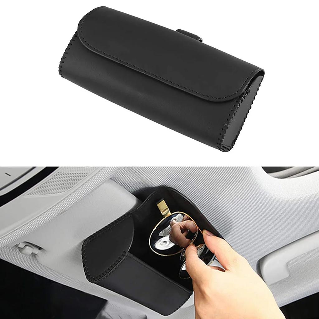 Car Visor Glasses Sunglasses Holder Universal Leather Car Glasses Storage Box with Magnetic Closure Eyeglasses Organizer Box