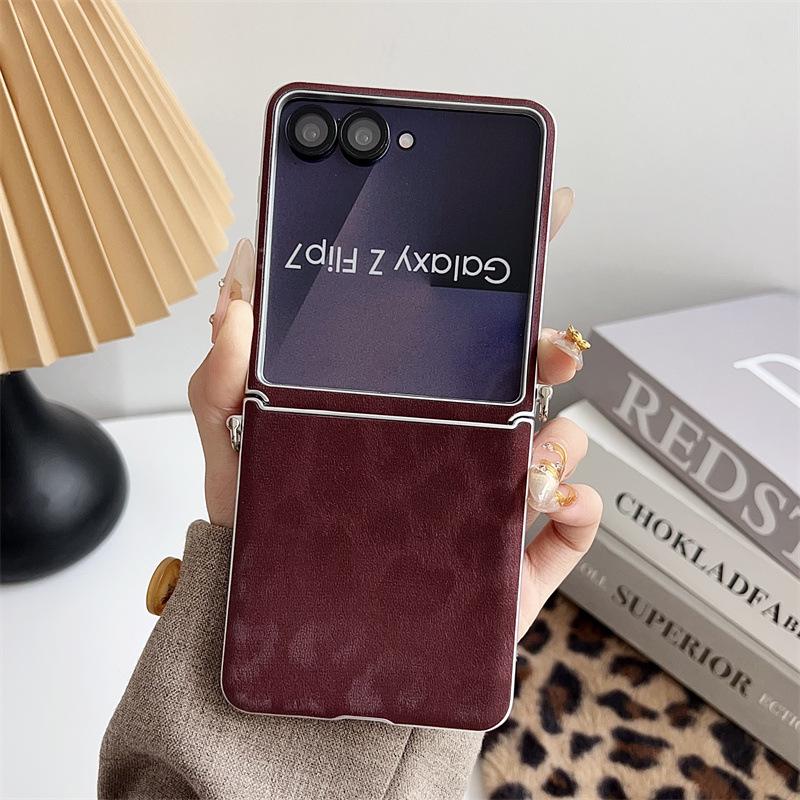 Samsung ZFLIP7 Leopard Print Case with Silver Edge & Hand Strap - Fits ZFLIP6/5