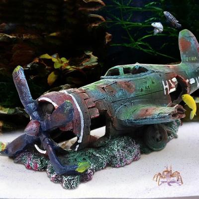 Fighter Fish Tank Decoration Resin Crafts Wreckage Hide Cave For Fish Shrimp Aquarium Landscaping