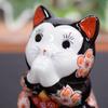 Waza No Kura Cute Kutani Praying Black Glaze with Cherry Feng Good Interior Japanese Small Birthday Opening New House 60th 70th 77th 88th Gift