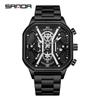 SANDA Trendy Men's Square Quartz Watch - Fashionable Multi-Function Calendar Wristwatch
