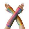 Rainbow Fishnet Gloves, Punk Half Finger Mesh Gloves, Neon Party Long Sheer Gloves for Nightclub