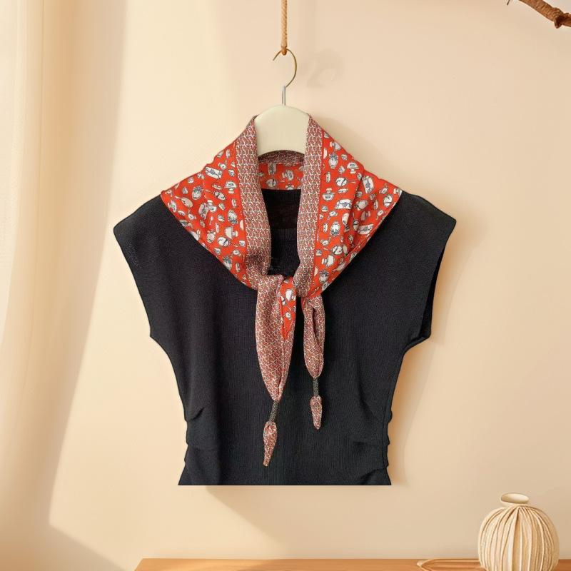 Retro cashew flower silk scarf women's waist triangle scarf belt jeans waist accessories travel versatile square scarf fart curtain