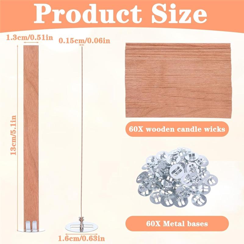 HHO-Thickened Wood Candle Wicks With Metal Base Naturally Wood Wicks For DIY Candles Making Easy To Burn