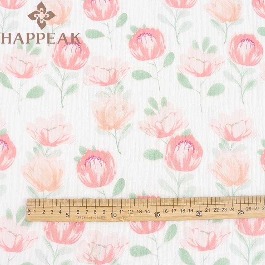 HAPPEAK Double Cotton Gauze Pink Flower Print Muslin Fabric Roll for Pillow Use