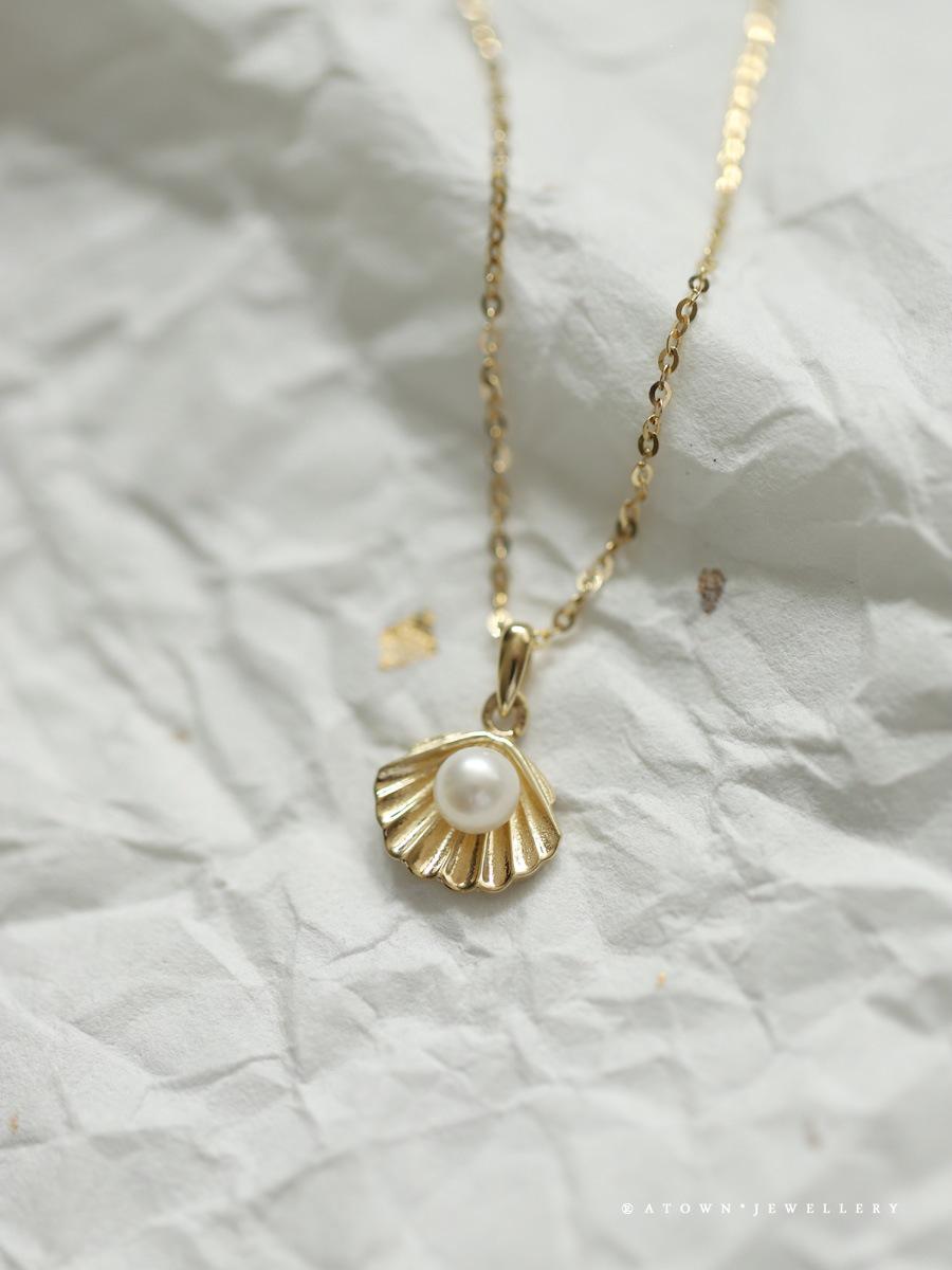Elegant K Gold & Platinum Plated S925 Sterling Silver Shell-Shaped Freshwater Pearl Necklace Pendant Adjustable 45cm золотой