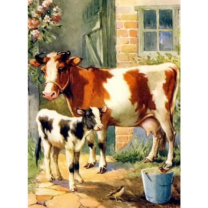 DIY 5D Diamond Painting Cow Cross Stitch Full Circle Diamond Embroidery Animal Mosaic Picture