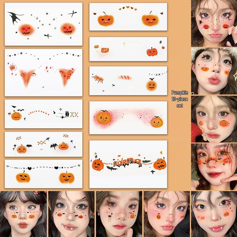 Children's Halloween Pumpkin & Ghost Face Stickers: Washable Makeup & Face Painting Decals