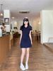 Women's Embroidered Polo Collar Short-Sleeved T-Shirt Dress - Waist-Cinching Slim Summer Long Skirt, Academy Style.