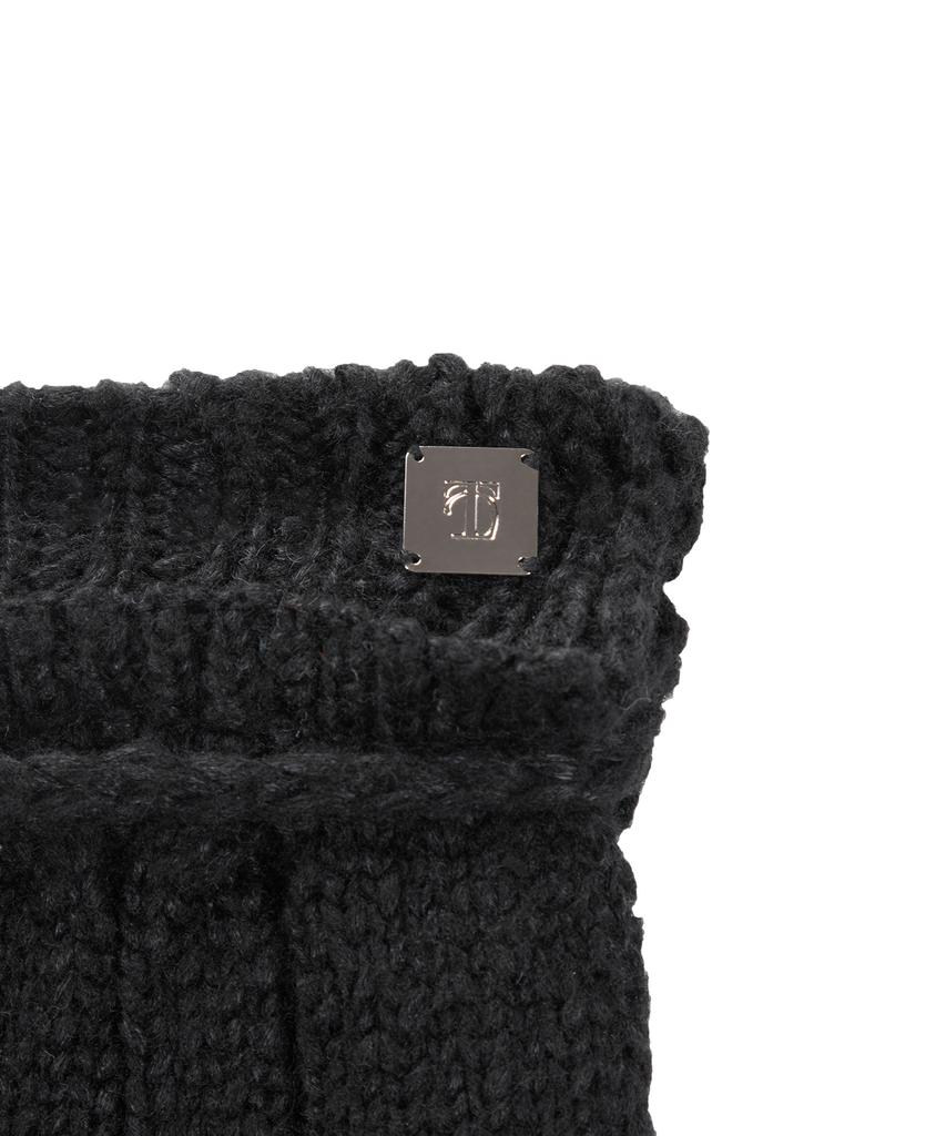 Teulimingbeodeu Wool Damage Tassel Knit Set-Up Layered Wrap [ Black ]
