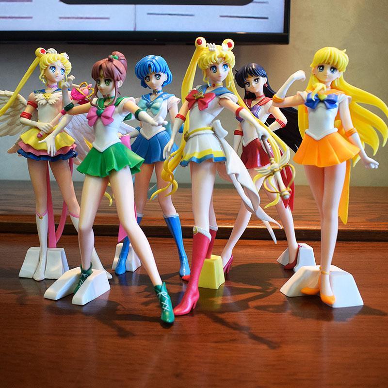 Sailor Moon Anime Figure Set 23cm Meiou Setsuna Kaiou Michiru Haruka Tomoe Hotaru Glitter & Glamours Action Figurine Toy Gift
