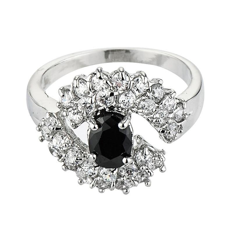 Huajie Full Paved Brilliant Zircon Women's Rings Shining Simple Elegant Crystal Circular Eyes Ring Trend