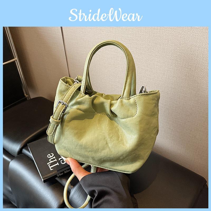 Pu Design Pleated Shoulder Bag Women Minimalist Solid Color Closure Magnetic