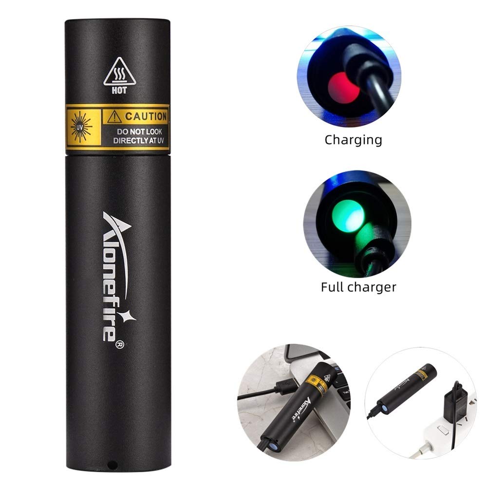 Alonefire SV15 Mini 3W UV Blacklight (365nm wavelength) USB Rechargeable UV LED Light Portable Mini Stain, Mineral, Money, Pet, Urine Detector,