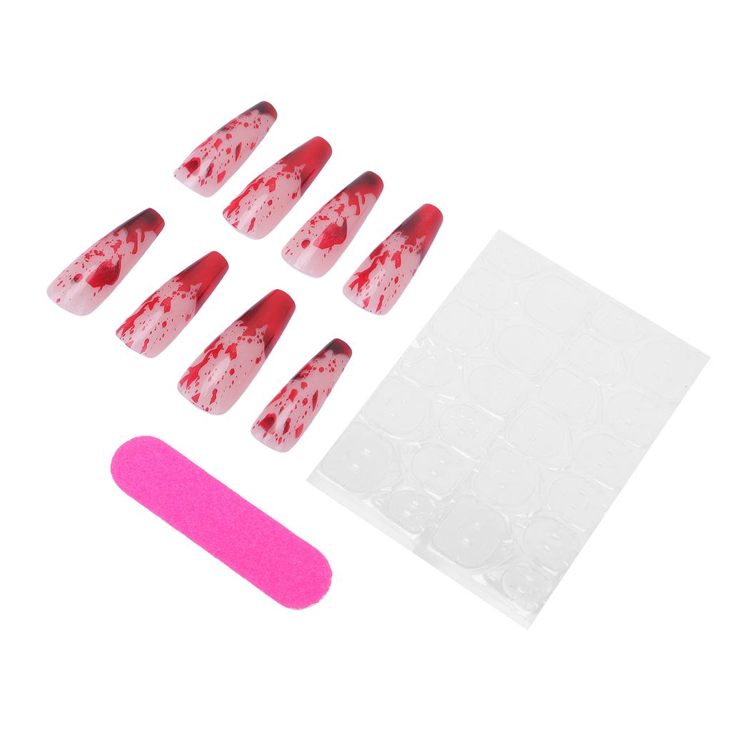 24Pcs False Nails Red Black Smudging Reusable Artificial Nail Extension Tips for Holiday Dance Party    