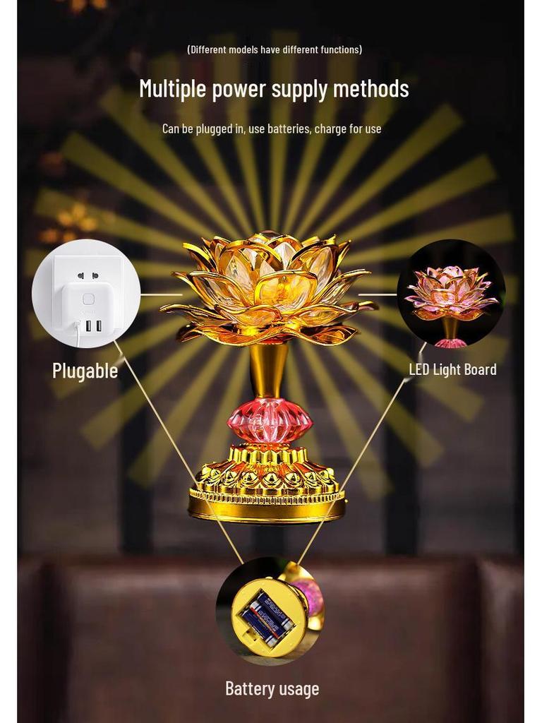LED Seven-Colored Lotus Buddha Lamp - Rechargeable Guanyin Offering Light