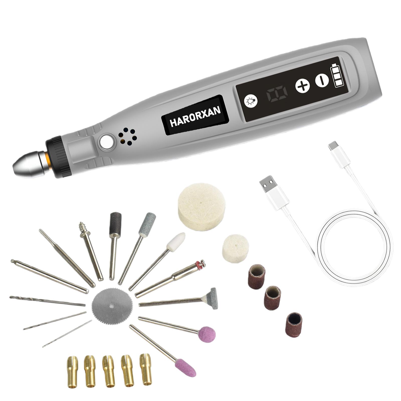 

Rechargeable Rotary Tool with 5-Speed Settings & 23 Accessories Mini Rotary Tool 700mAh Battery for Sanding Carving Polishing сірий