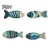 Wall Hanging Decor for Beach House 4Pcs Wooden Fish Decor, 2D Flat Mediterranean Style Ornaments Coastal Nautical Theme Room Accessories Home Bedroom