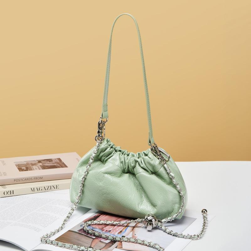 Small gold ball chain pleated cloud bag portable shoulder underarm bag black leather design niche messenger bag