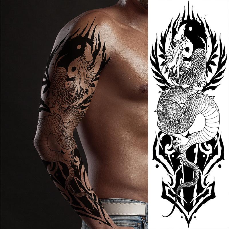 Full Arm Tattoo Sticker Full Arm, Big Picture Lion Tiger Wolf Animal Big Flower Arm Tattoo Sticker