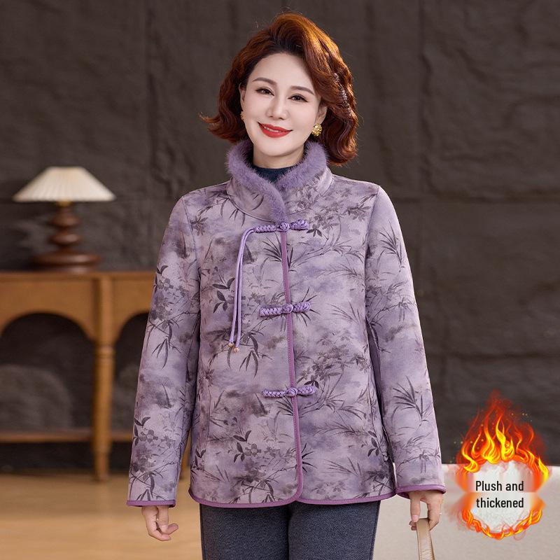 Reversible Ancient Style Cotton Coat with Fleece Lining for Women Aged 40-60