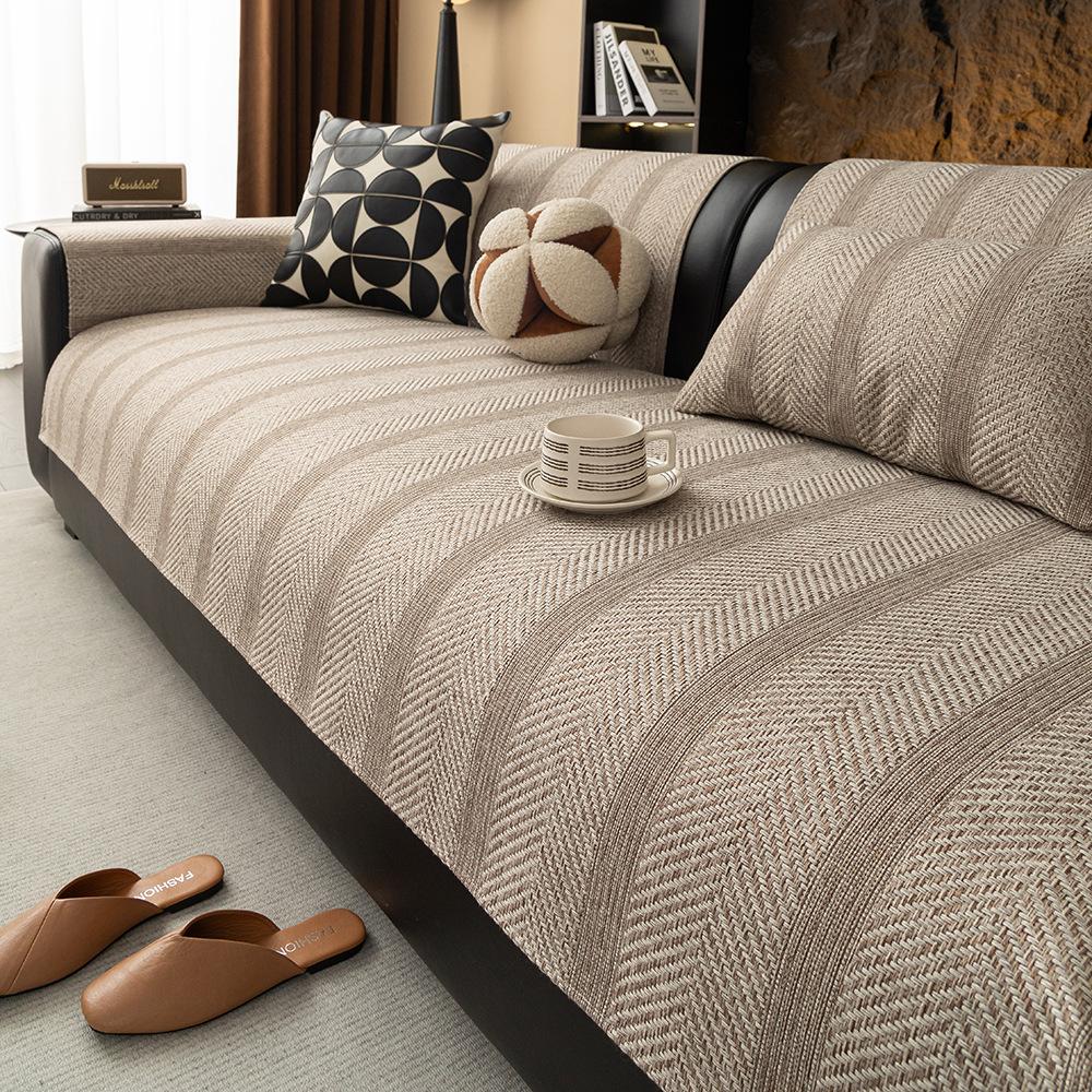 Japanese Imitation Cotton And Linen Sofa Cushion, Universal In All Seasons, Linen, Simple Sofa Seat Cushion, Fixed Non-Slip Cover, Cover Cloth Towel