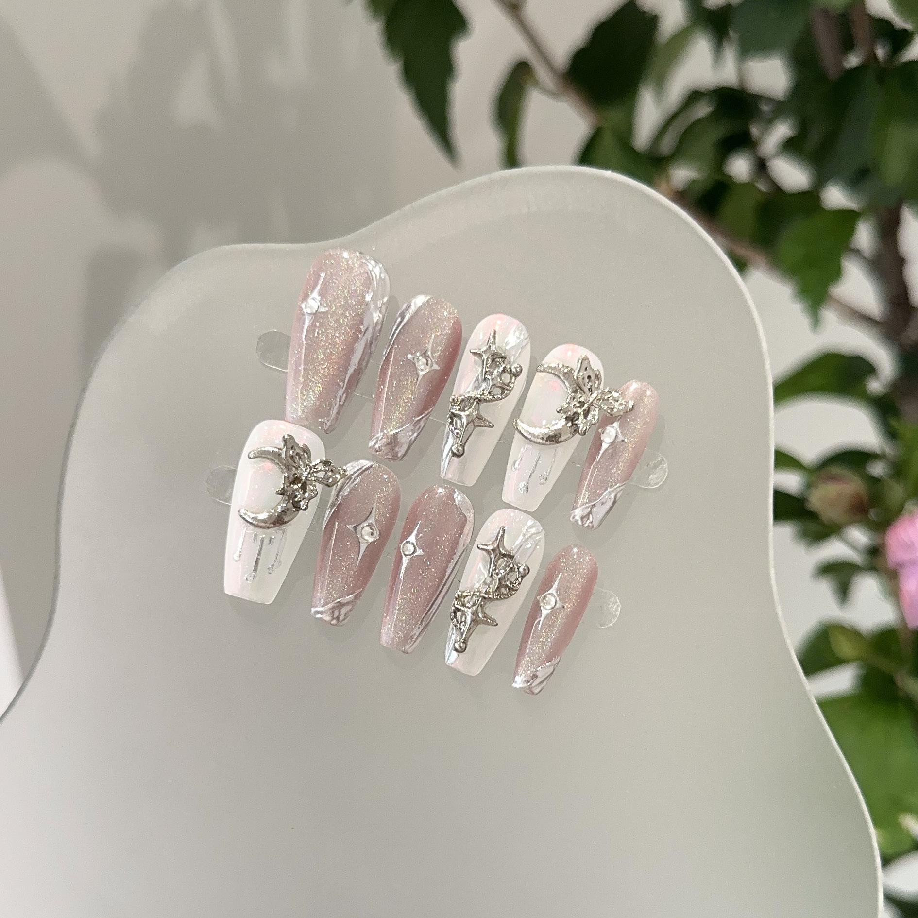 

Quick Nails Кошачий глаз, ручная работа, накладные ногти, луна, звезды, нейл-арт, большие бриллианты, накладные свадебные наклейки для ногтей, накладные ногти L