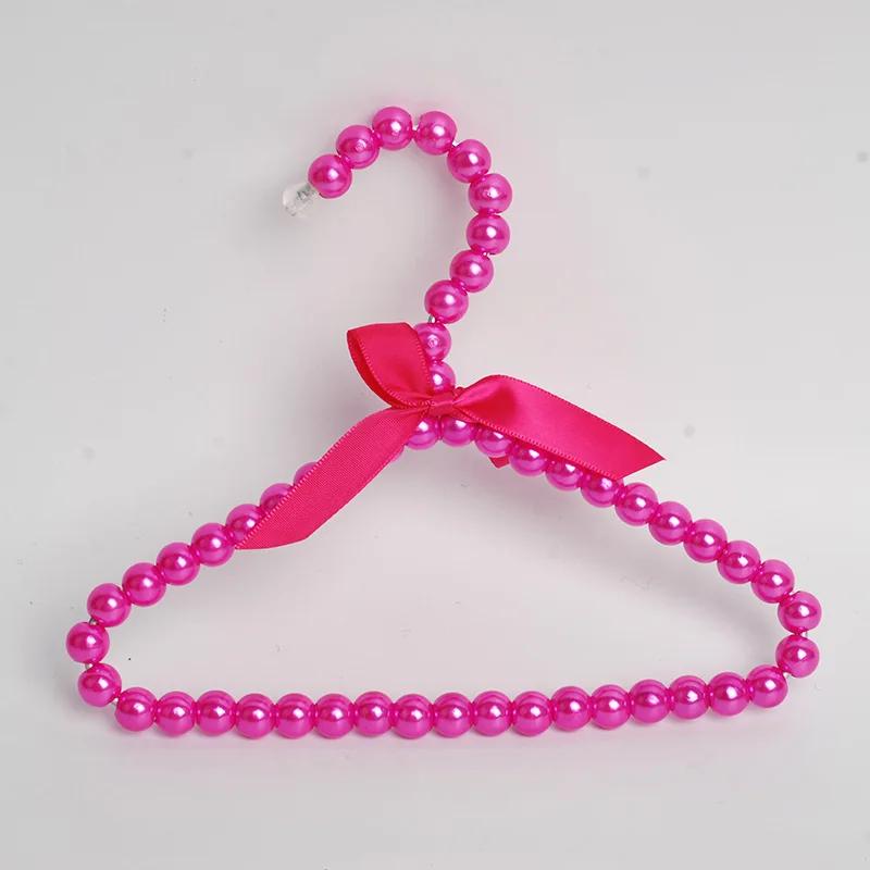 5pcs Baby Clothes Hanger Pearl Bow Rack Dog Hanger Plastic Pearl Bead Clothes Hangers Pet Cat Clothing Kid Hangers Organizer