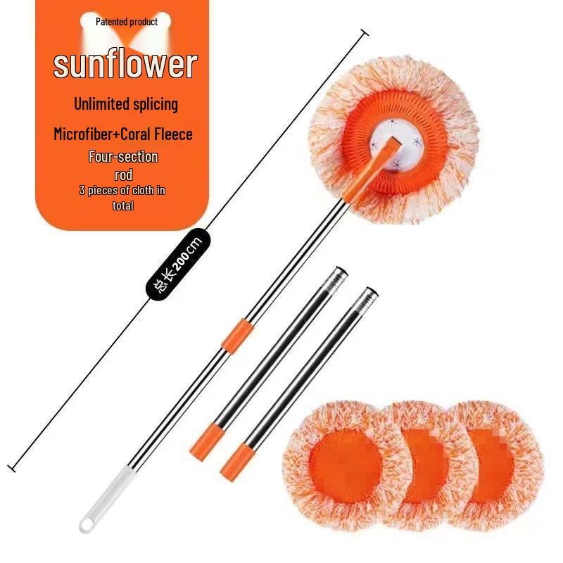 Mop Telescopic Rotativ Floarea-Soarelui pentru Curățarea Podelei, Tavanului și Pereților