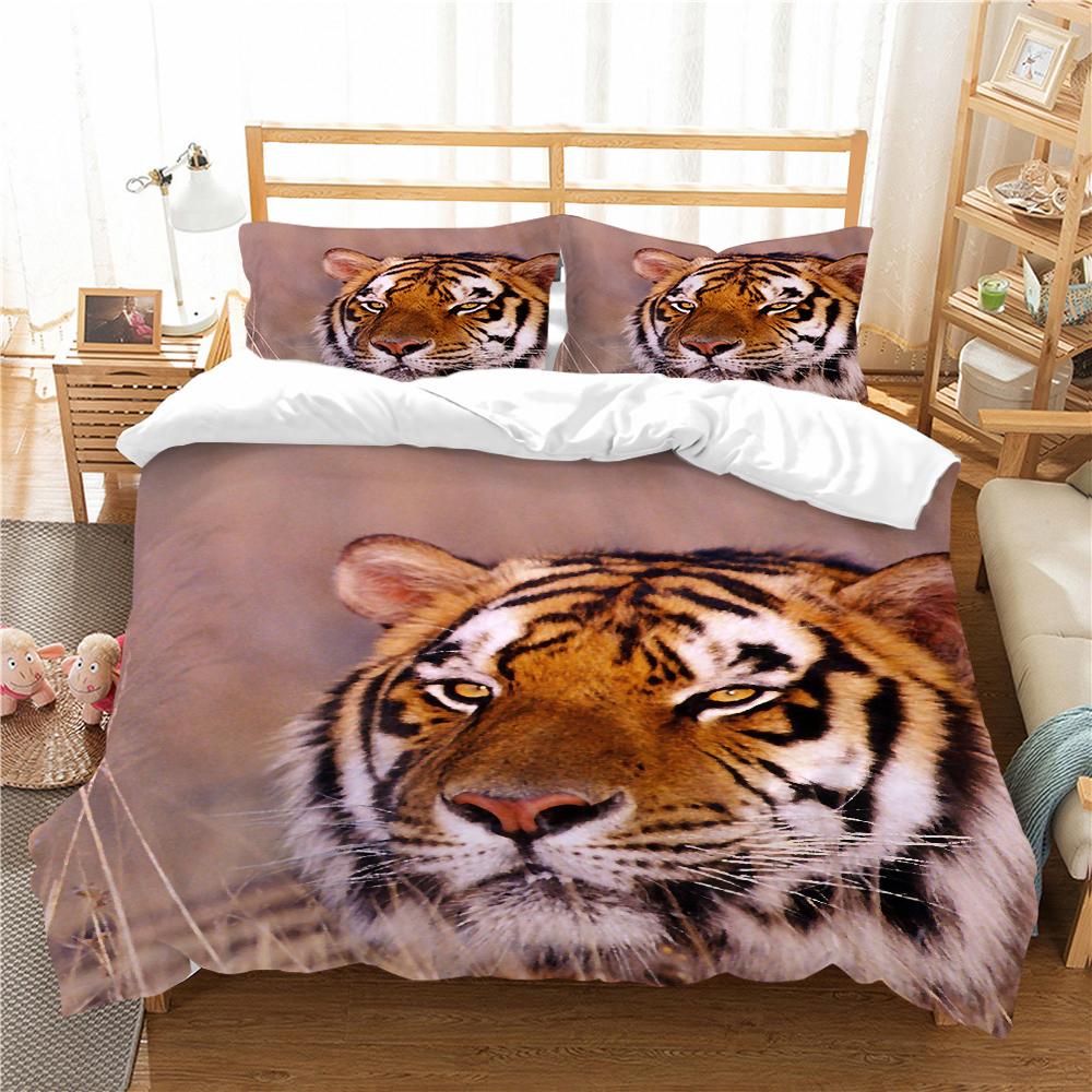 3D down quilt cover bedding washed microfiber 2 / 3 set printed Bedding Set 3D pink grass tiger printed down quilt cover Bedding Set