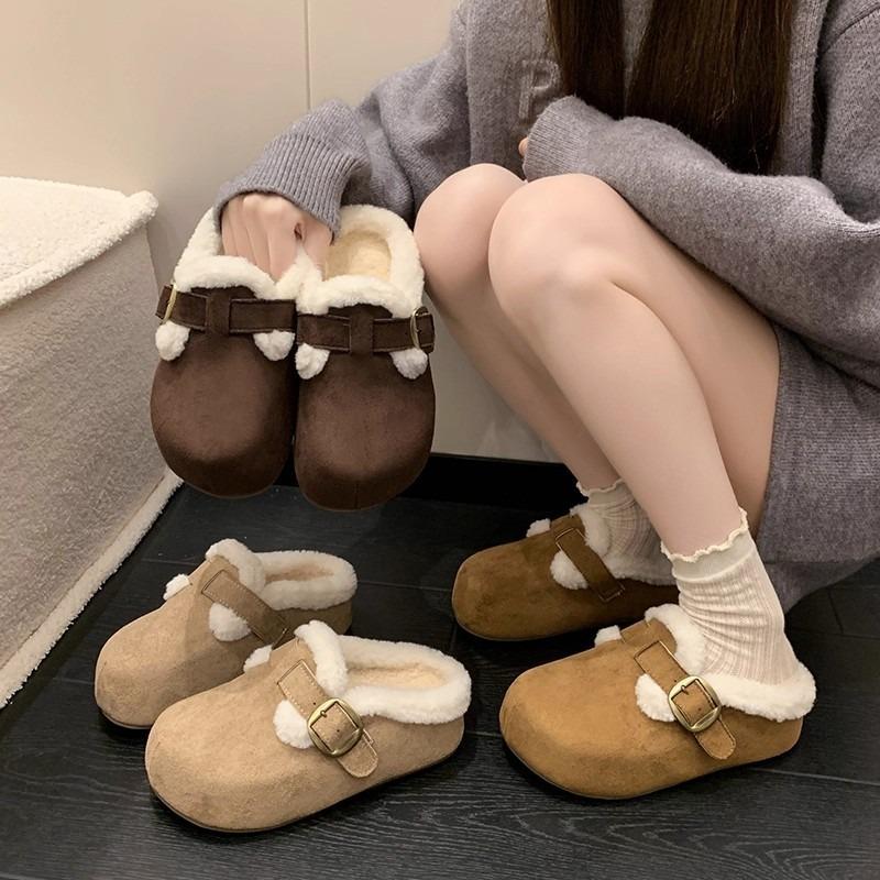 Neue Retro-Samt-verdickte Pantoffeln mit dicker Sohle für Damen, vielseitig, winterwarm, für den Außenbereich