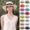 Beach Hat with Wrap-Around Brim UV Protection Breathable Natural Straw Hat Flat Top
