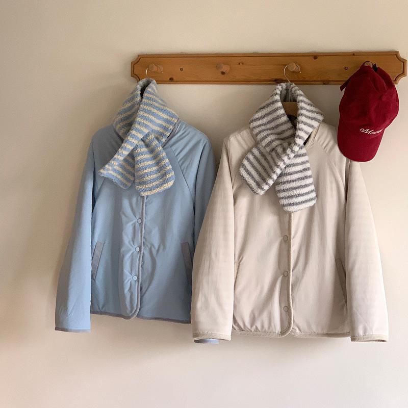 Women's Short Winter Double-Sided Lambswool Cotton Jacket - Korean Style, Casual, Loose Fit, Round Neck.