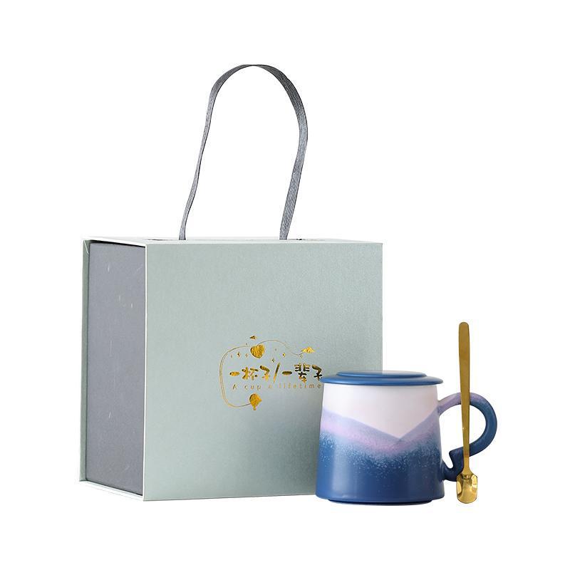 Nordic Gradient Ceramic Tea Cup with Lid - Exquisite Couple Souvenir for Office or Home