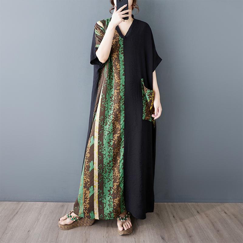 DIMANAF 2025 Women Summer Dress Plus Size Basic Vintage New Printing Floral Casual Oversized Long Loose Dress