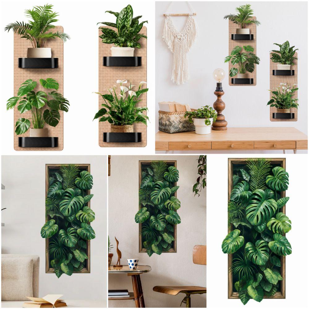 Green Leaves Monstera Leaf Sticker Waterproof Wall Mural Creative Wall Decals for Bedroom