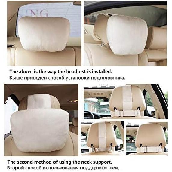 2pcs Car Headrest Maybach Design S Class Ultra Soft Pillow Suede Fabric for Mercedes-Benz 2919cm Back Cushion Accessories (Beige)