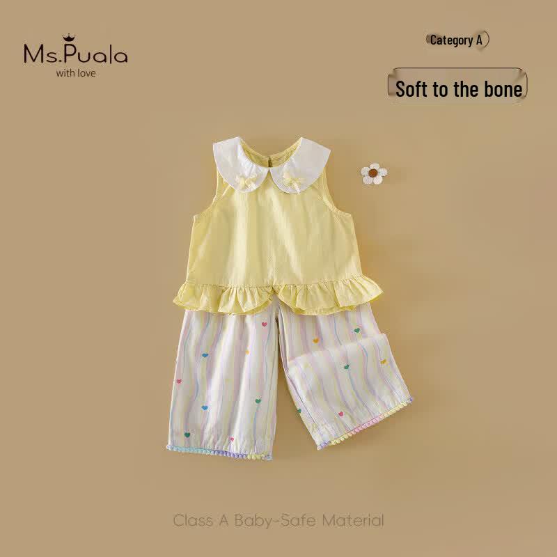 MS.PUALA Baby Girl Summer Cotton Sleeveless Two-Piece Set 73 CM