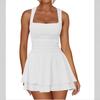 2025 Women's Square Neck Pleated Waist Mini Dress