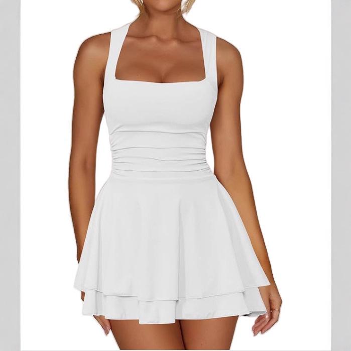 2025 Women's Square Neck Pleated Waist Mini Dress