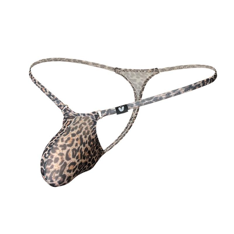 Leopard G-String Men Sexy Underwear Bulge Pouch T-Back Thongs Ice Silk Underpants Mini Panties Low Rise Knickers Bikini Briefs