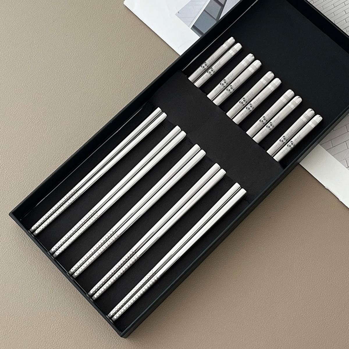 

Набор палочек для еды из нержавеющей стали 304 с противоскользящим покрытием, многоразовые металлические палочки для еды, палочки для суши, кухонная утварь, китайские палочки для еды