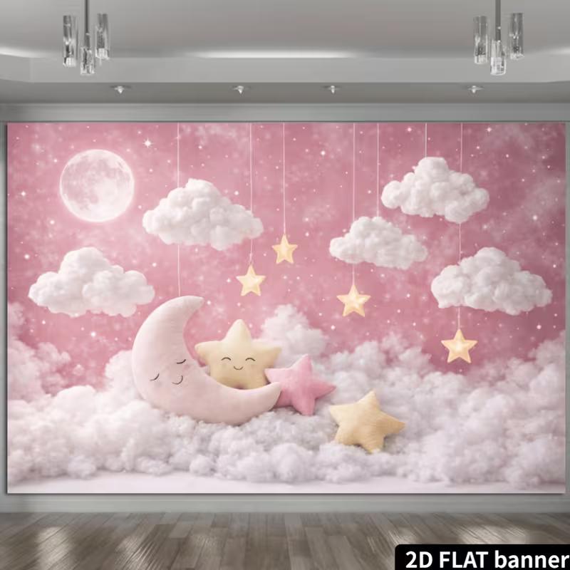 2D Schlafender Mond Stern Kinderzimmer Fotografie Hintergrund