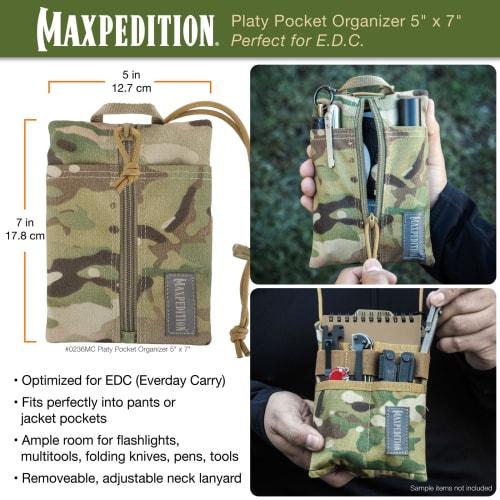 MAXPEDITION Plate Pocket Organizer, 5" x 7" (Multicam), Durable EDC Tool Pouch for Men, Neck Wallet with Paracord Strap, Holds Flashlight, Multitool,
