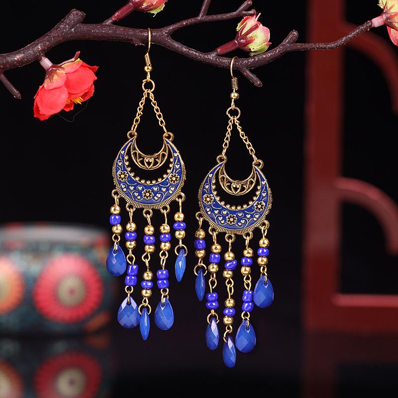 Bohemian Long Tassel Earrings For Women Bead Handmade Tassel Earrings Boho Gold Color Drop Dangle Jewelry Boucle Oreille Femme