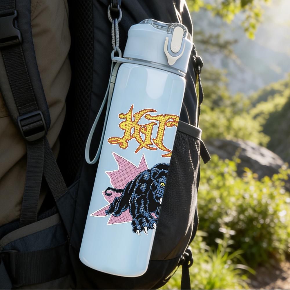 1PC Slayer dark horned band print 750ml colorful plastic sports water bottle leakproof pop up lid with straw for outdoor work home use