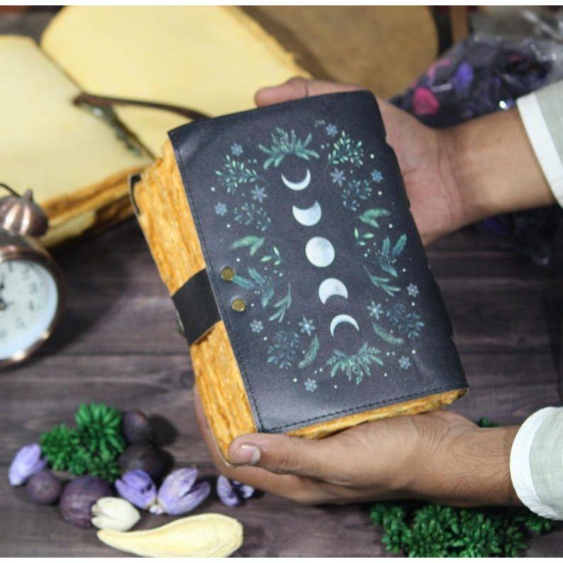 Sun & Moon Leather Journal: Handmade Deckle Edge Paper