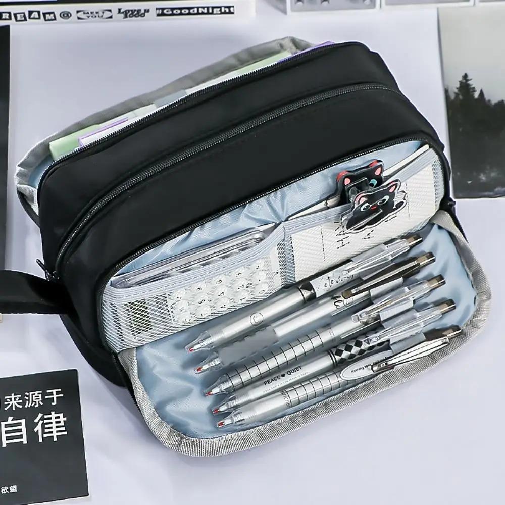 Large-Capacity Dual-side Open Pen Bag Minimalist Portable Handle Storage Pouch  Student